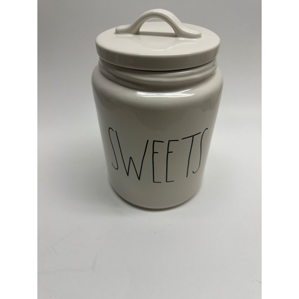Rae Dunn SWEETS White Ceramic Canister with Lid Farmhouse Kitchen Storage Jar